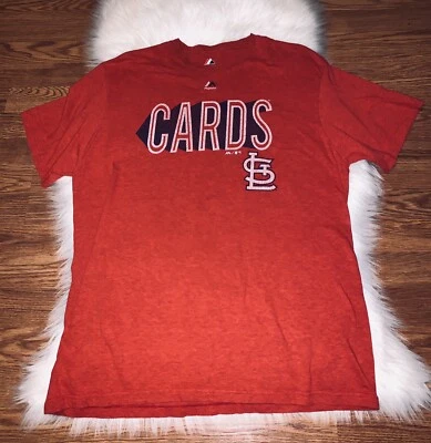 St. Louis Cardinals Majestic Red T Shirt Mens XL Ring Spun Soft Triple Peak - Image 1 of 4