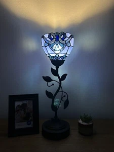 Tiffany Style Torch Table Lamp Blue Stained Glass Baroque Style USB Ports H20” - Picture 1 of 8