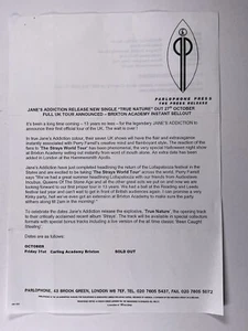 Janes Addiction Press Release New Single True Nature Promotion Brixton Oct 2003 - Picture 1 of 12