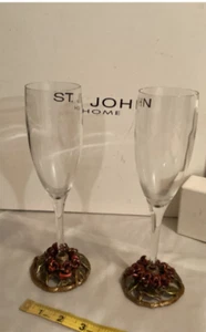 ST JOHN HOME🌹ROSES🌹COLLECTION.TWO (2) CHAMPAGNE GLASSES.GLASS/METAL/CERAMIC. - Picture 1 of 7