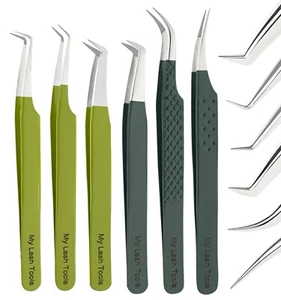 6pcs Fiber Tip Lash Tweezers Eyelash Extensions Tweezers set Stainless Steel - Picture 1 of 9