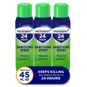 Microban 24 Hr Sanitizing Spray, Kills 99.9% Bacteria, Fresh Scent, 15oz, 3 pack