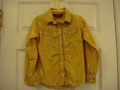 WALLS GIRLS WESTERN DRESS SHIRT GOLD SHIMMER SILVER TRIM RHINESTONE SNAPS SZ 6 S - Image 1 of 4