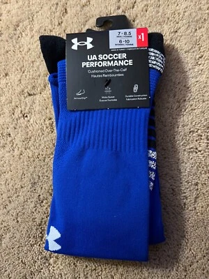 UA Performance Under Armour Over the Calf Soccer Socks Blue White Medium - Image 1 of 4