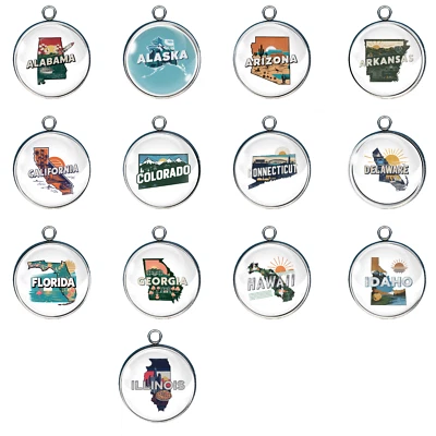 Retro 50 States Glass Cabochon Charms, Jewelry Making Charms - Image 1 of 4