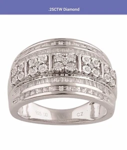 Mens and Womens 14K White Gold Finish Diamonds Size 7 Ring - Picture 1 of 15