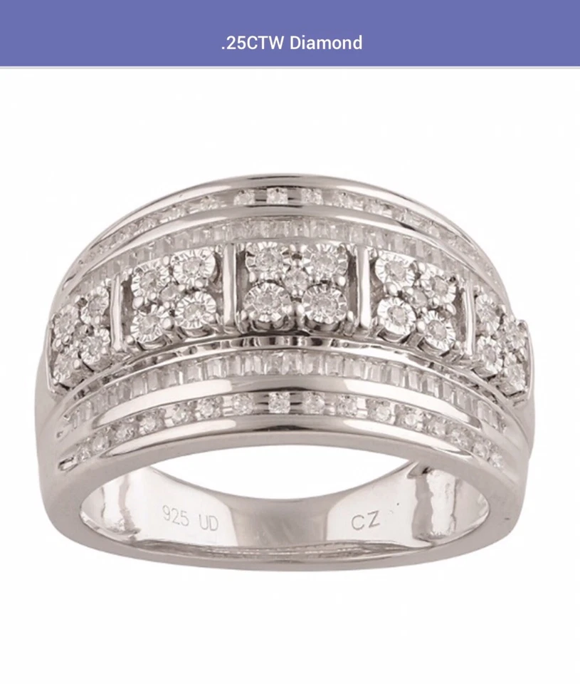 Mens and Womens 14K White Gold Finish Diamonds Size 7 Ring - Image 1 of 4