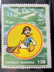 VINTAGE 1942 AVIATION BASE, U.S. NAVAL RESERVE COMBAT INSIGNIA DONALD DUCK STAMP - Picture 1 of 2