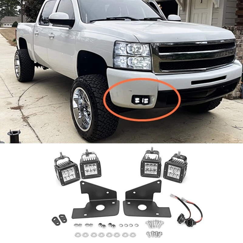 Bumper Fog Light Mount+4pc 24W LED Light Pod+Wire For Chevy Silverado 1500 07-13 - Imagem 1 de 4