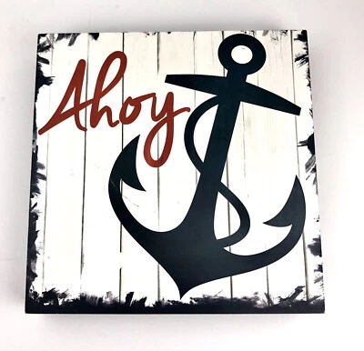 Anchor Nautical Wall Decor Plaque Wood "Ahoy" From Hobby Lobby 10" x 10" x 1.5" - Image 1 of 4