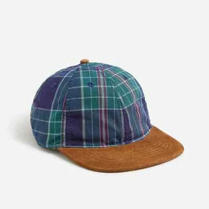 J Crew Plaid Suede Brim Ocean Madras Blue Red Men's Adjustable Baseball Cap - Picture 1 of 1