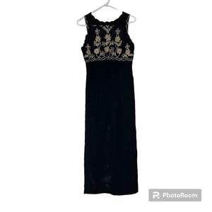 Vtg Scott McClintock Womens Formal Dress 6P Maxi Black Velvet Retro Glam Gold - Picture 1 of 15