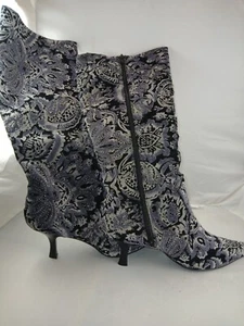 Damenstiefel Dillards schwarz Samt Paisley-Absatz Größe 10M - Bild 1 von 6