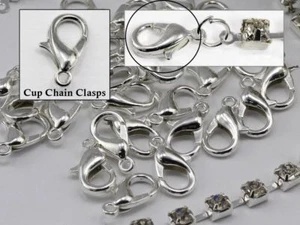 Silver Rhinestone Cup Chain Clasps - 15 Pieces - Picture 1 of 5