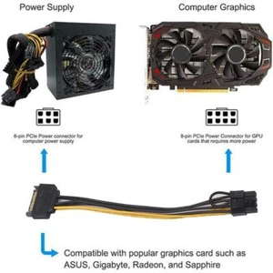 SATA 15 pin Male to 8 pin 6+2 PCI-Express PCIe Video Power Adapter Graphic J0M2 - Bild 1 von 9