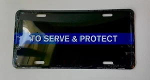 ZUM DIENEN & SCHÜTZEN DER POLIZEI BLAUE LINIE ALUMINIUM AUTO LKW ANHÄNGER NUMMERNSCHILD GESETZ - Bild 1 von 2
