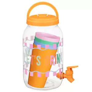 5pcs Portable Orange Drinks Dispenser & Cup Set For Party Drinks Soft Drink 3.8L - Picture 1 of 7