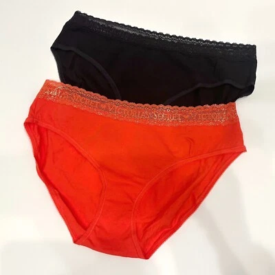 VICTORIA'S SECRET COTTON WOMEN'S 2 PAIRS OF BRIEFS PANTIES UNDERWEAR BLACK LACE - Image 1 of 4