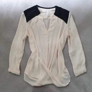Womens Black & Cream Long sleeve Work Top, Relaxed Fit, V-Neck, Size 6 - 8 - Picture 1 of 8