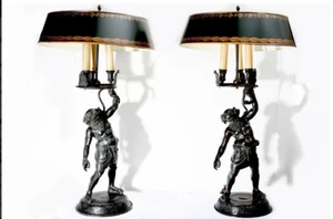 Impressive Pair Bronze Bacchus Lamps - 33" H. - Picture 1 of 4