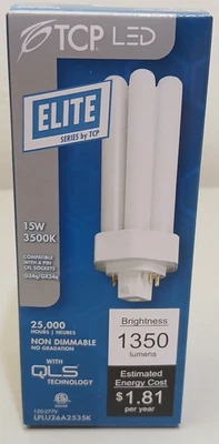 TCP 15W LED ELITE SERIES 4-PIN G24q/GX24q 3500K LAMP LPLU26A2535K - Image 1 of 4