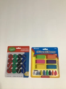 1 SET OF SIMPLIFY PENCIL SHARPENER AND BAZIC PENCIL ERASER MULTI-COLOR - Foto 1 di 6