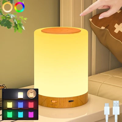 LED RGB Nachtlicht Nachttischlampe Touch Dimmbar Atmosphäre Tischlampe Akku NEW - Bild 1 von 4