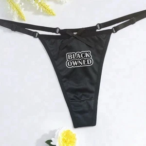 Black Owned Adjustable Waist Satin Thong Panties With 3D Bow Decor - Picture 1 of 3