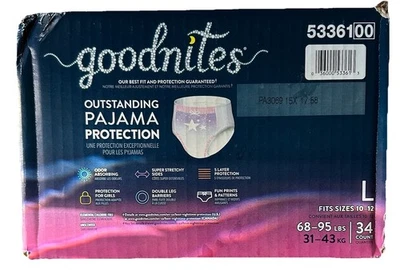 GoodNites абсорбирующее ночное нижнее белье молодежное большое 10-12 68 до 95 фунтов 34 штуки - Изображение 1 из 4