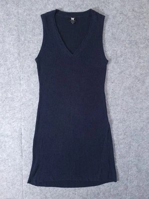 W WORTH Womens Sweater Dress Blue Ribbed Stretch Knit Sleeveless V-Neck Medium - Image 1 of 4