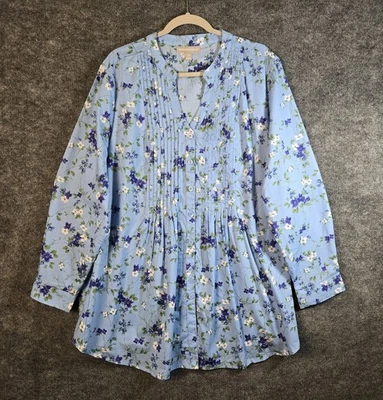 Top Woman Within para mujer 1X túnica plisada de algodón azul flor silvestre pradera cabaña Foto 1 de 4