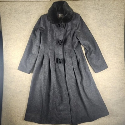 Vestido ROTHSCHILD sobretudo de lã meninas 16 cinza gola de pele sintética detalhes rosa elegante - Imagem 1 de 4