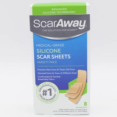 ScarAway Silicone Scar Sheets Variety Pack 8 Reusable Sheets 3 Sizes Exp 04/28 - Image 1 of 4