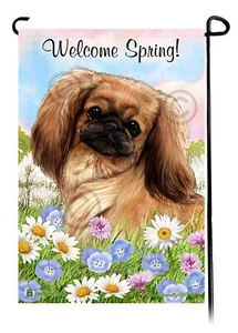 Welcome Spring Garden Flag - Red Sable Pekingese - Picture 1 of 1