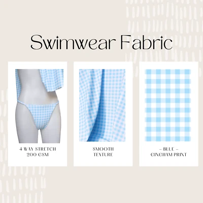 Blue Gingham Checker Print Swimwear Fabric | 4 Way Stretch 60 " Width - Image 1 of 3