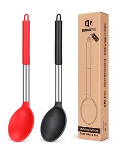 2 PCS Large Silicone Cooking Spoons Heat-Resistant Nonstick Kitchen Utensils - Picture 1 of 7