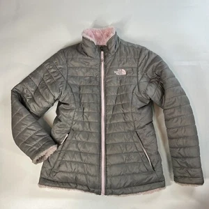 The North Face Reversible Mossbud Swirl Puffer Jacket Girls Large Full Zip Gray - Picture 1 of 17