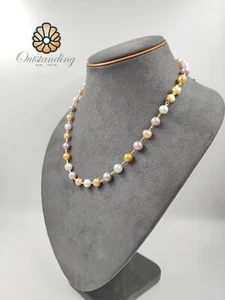 Real 8mm Candy Color 17” Seawater Pearl Necklace 14ct Brushed Yellow Gold Filled - Picture 1 of 13