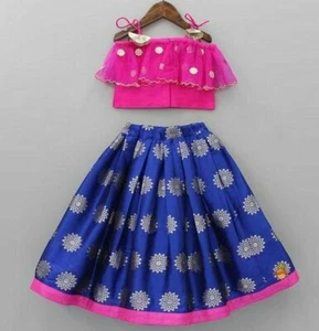 Designer Mädchen Lehenga Choli fertige ethnische Kleidung Kinder Lehenga, Pattu Pavadai - Bild 1 von 1