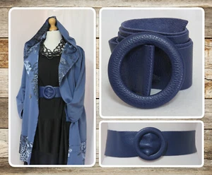 BNWT, QUIRKY LAGENLOOK, GENUINE LEATHER, WIDE, DENIM BLUE, ITALIAN, BUCKLE BELT - Picture 1 of 13