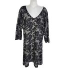 Soft Surroundings Womens Sweater Dress Large Lace Floral Print Black Gray 3/4 Sl