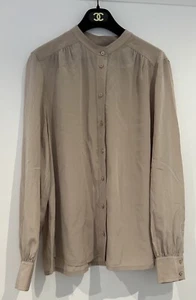 Tara Jarmon 100% Silk Blouse / Shirt Top Pleat Detail Beige Latte Sz 42 UK 12-14 - Picture 1 of 21