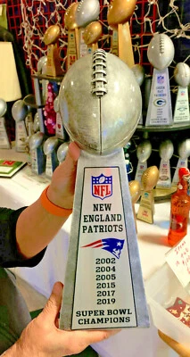15" NEW ENGLAND PATRIOTS LOMBARDI STYLE SUPER BOWL TROPHY SILVER TONE HVY RESIN - Image 1 of 3