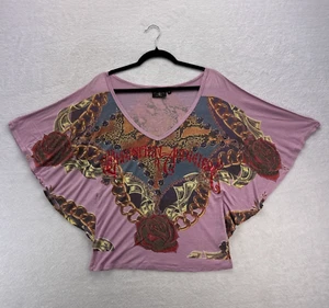 Christian Audigier Shirt Top Womens M Lavender 100% Rayon USA Made Comfort - Picture 1 of 14