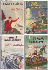 Four "The Famous Five" vintage books by Enid Blyton in Icelandic 1st Editions