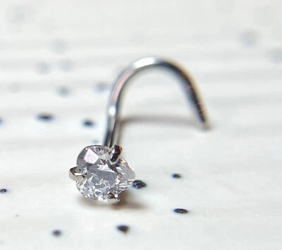 1pc Surgical Steel Nose Screw Ring w/Heart Prong Set Gem 18g,20g - choose color - Image 1 of 4