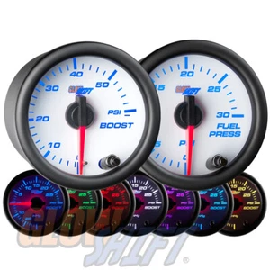 GlowShift 52mm White 7 Color 60PSI Boost, 30PSI Fuel Pressure Gauge Set - Picture 1 of 5
