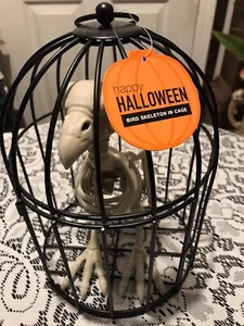 Halloween 11" Skelett Krähe im Käfig Happy Halloween Dekoration Neu - Bild 1 von 14