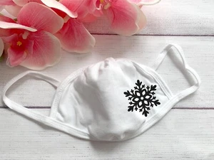 Christmas Adult White 100% Cotton Face Mask with Snowflake Design/ Reusable/ - Picture 1 of 8