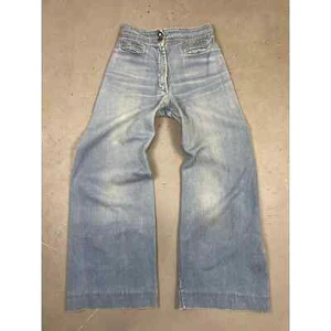 Vintage 70s Buckle Back Wide Leg Flare Jeans Pants Sz 27” - Picture 1 of 13